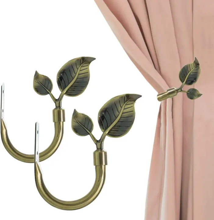 Leaf-Shaped Metal Curtain Tiebacks — Set of 2 Decorative Holdbacks