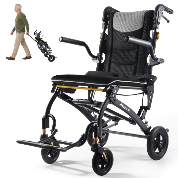 Lightweight Foldable Transport Wheelchair for Adults — Portable Travel Chair
