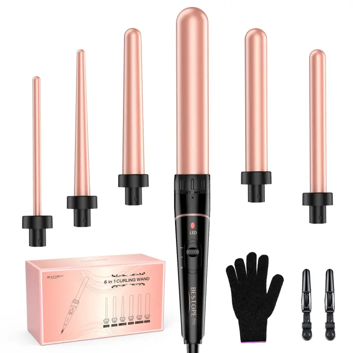 Long-Barrel Curling Wand Set — 6-in-1 Interchangeable Ceramic Tool