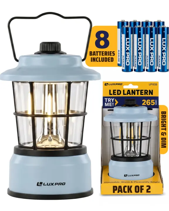 LUXPRO Retro-Style Battery Lantern — Blue Camping & Emergency Light (2-Pack)