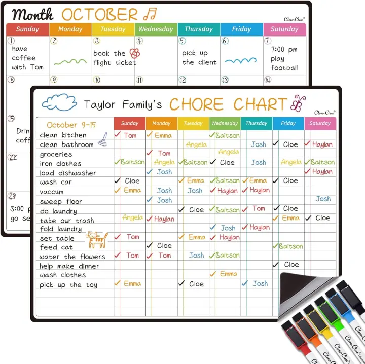 Magnetic Dry-Erase Chore Chart & Monthly Calendar (14.5" x 11")