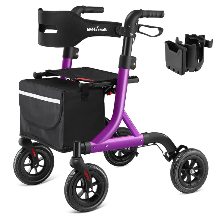 MAXWALK All-Terrain Rollator Walker with Seat — 8-Inch Rubber Wheels