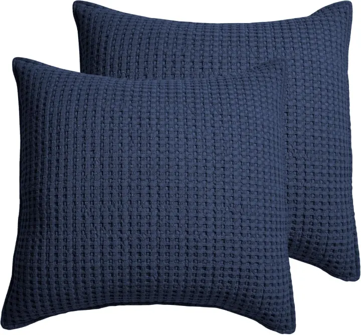 Mills Waffle Navy Euro Pillow Shams — Pair, 26 x 26 in (No Inserts)