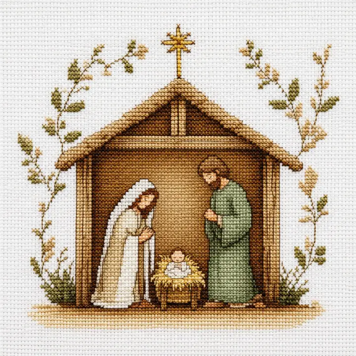 Nativity Cross-Stitch Kit for Beginners — 11CT Printed Cotton 36×36cm