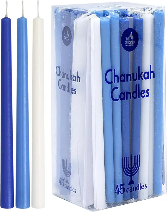 Ner Mitzvah Long Chanukah Candles — Blue & White, Standard Size