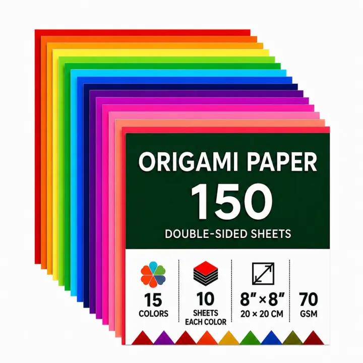 Origami Paper Squares 8x8 in (20x20 cm) — 150 Double-Sided Sheets