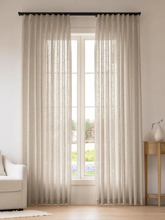 Pinch-Pleat Linen-Blend Light-Filtering Curtains — 40W x 90L Panels