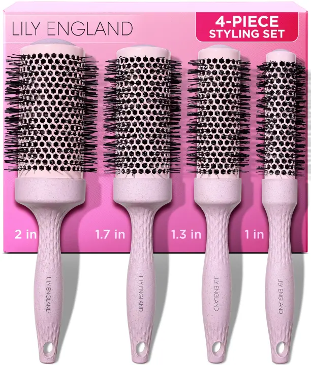 Pink 4-Piece Round Hair Brush Set for Voluminous Blowouts