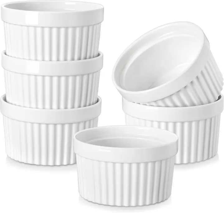 Porcelain Ramekins Set of 6 — 12 oz Oven-Safe Soufflé & Dessert Dishes