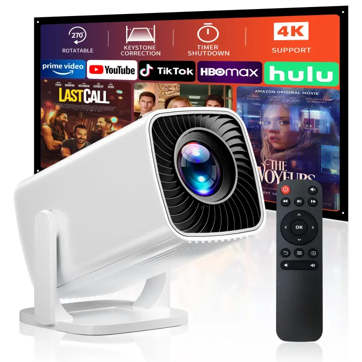 Portable Mini Projector — 4K Input, Short-Throw, Electric Focus & 270° Stand