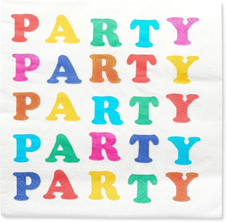Rainbow 'PARTY' Lunch Napkins — 50 Disposable Party Napkins