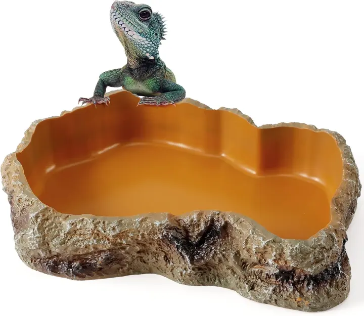 Resin Rock Reptile Feeding & Water Bowl — Mini Terrarium Dish