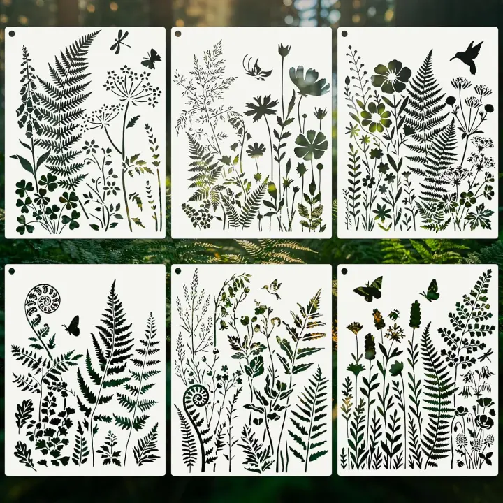 Reusable Floral Stencil Kit — 6 Large Flower Stencils (14.5 x 11 in)