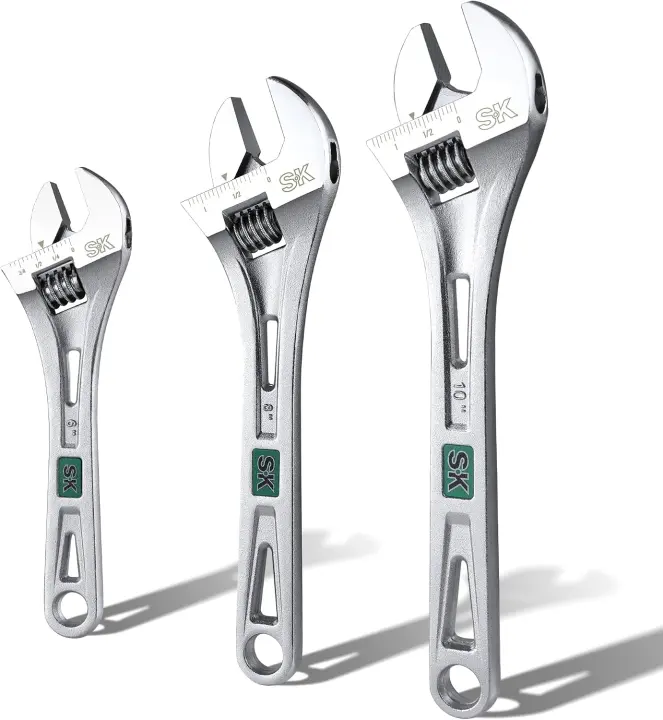 SK 3-Piece Adjustable Wrench Set — 6", 8", 10", SAE & Metric, X-Frame