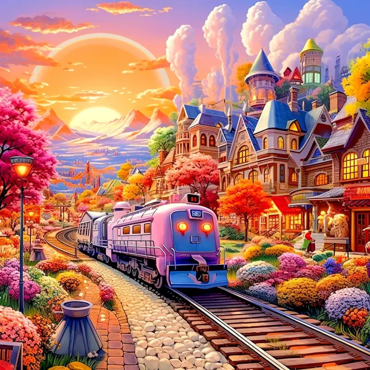 TangMosaic 1024-Piece Fall Jigsaw Puzzle — Fairytale Train Town