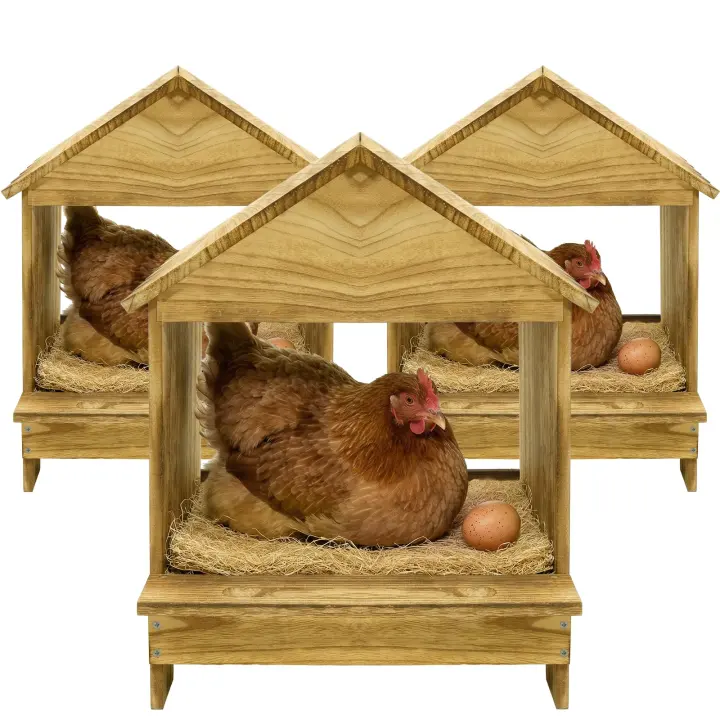 TRINFREE 3-Pack Wooden Nesting Boxes for Chickens — Farmhouse Coop Nests