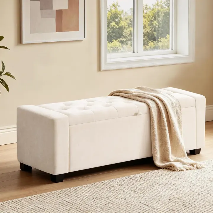 Tufted Storage Ottoman Bench for Bedroom — 350 lb Capacity