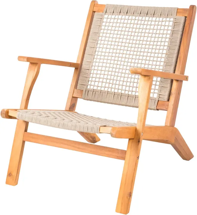 Vega Outdoor Acacia Armchair — Natural Stain with Handwoven Seat