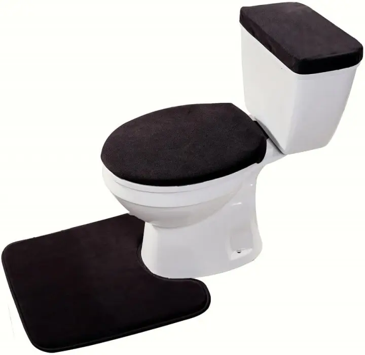 Velvet Memory Foam 3-Piece Toilet Cover Set — Contour Mat & Lid Covers