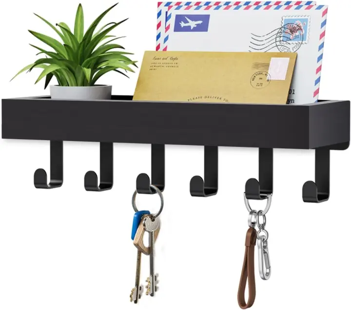Wood Key Holder with Shelf — Magnetic, Adhesive & Wall‑Mount Rack