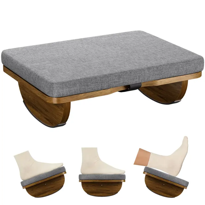 Wooden Under-Desk Rocking Footrest with Removable Cushion