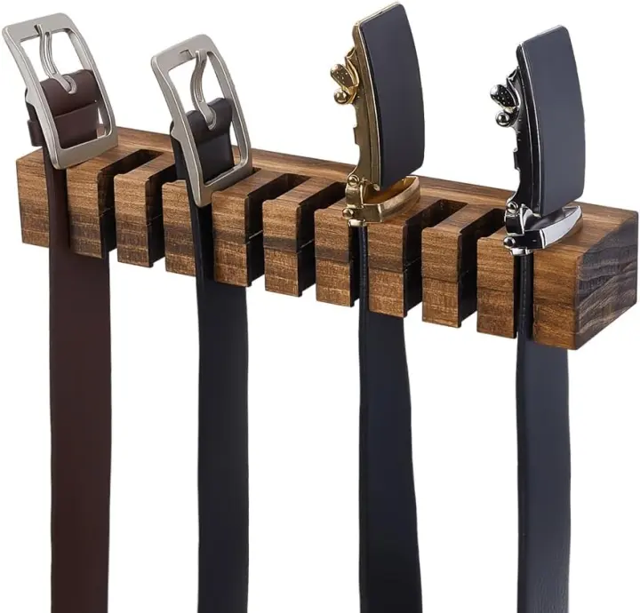 Wooden Wall Belt Organizer — 10-Slot Camel Belt Hanger