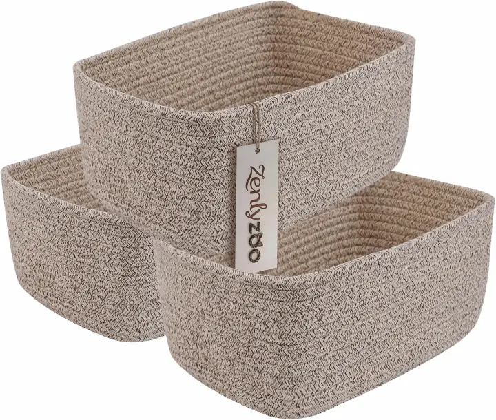 Woven Cotton Rope Storage Baskets — Small 3-Pack (11.5×7.5×4.7 in)