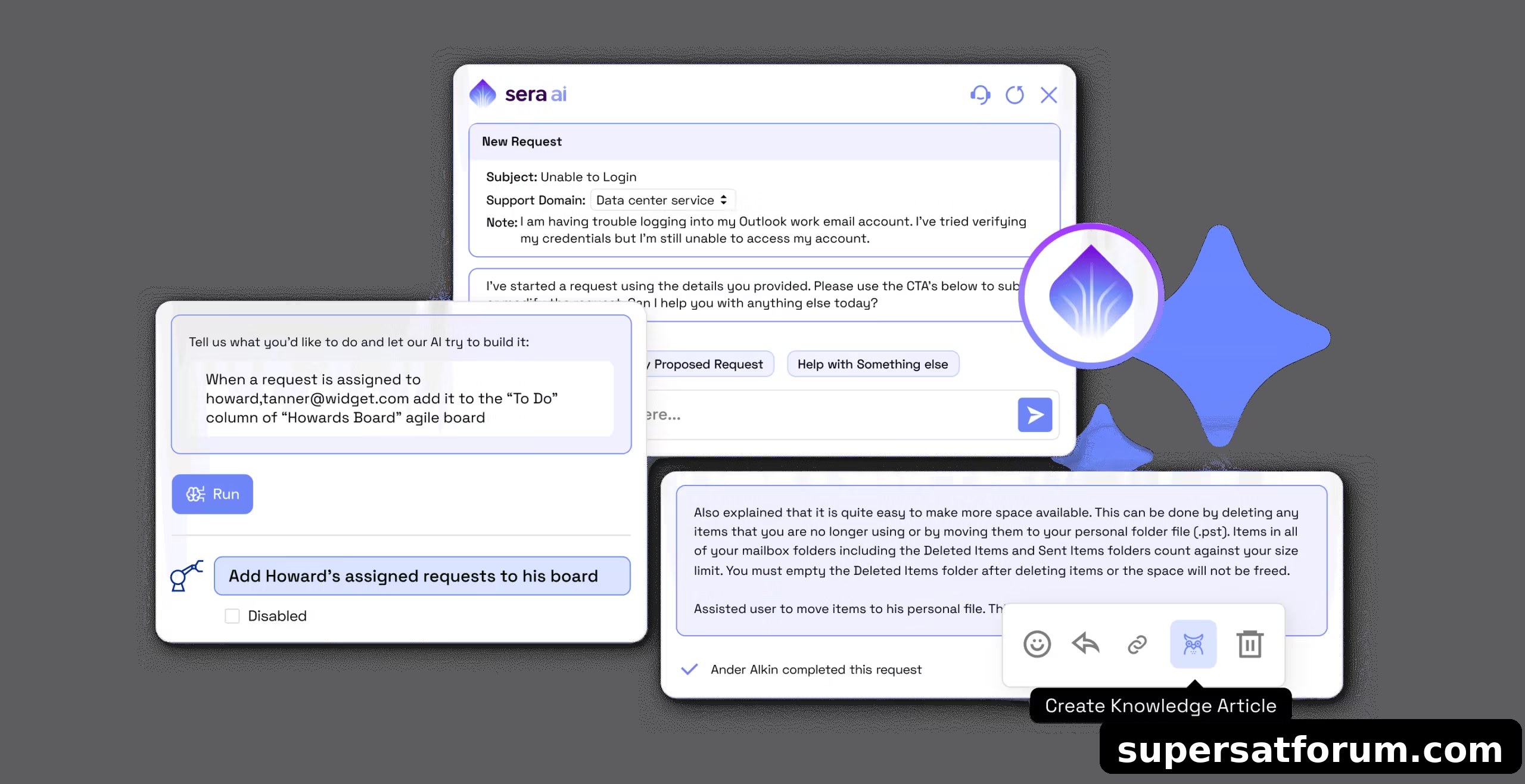 | IT-Branschen Three cards showing a virtual agent responding to IT support requests